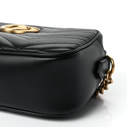 Gucci Calfskin Matelasse Small GG Marmont Chain Shoulder Bag Black 9 of 10