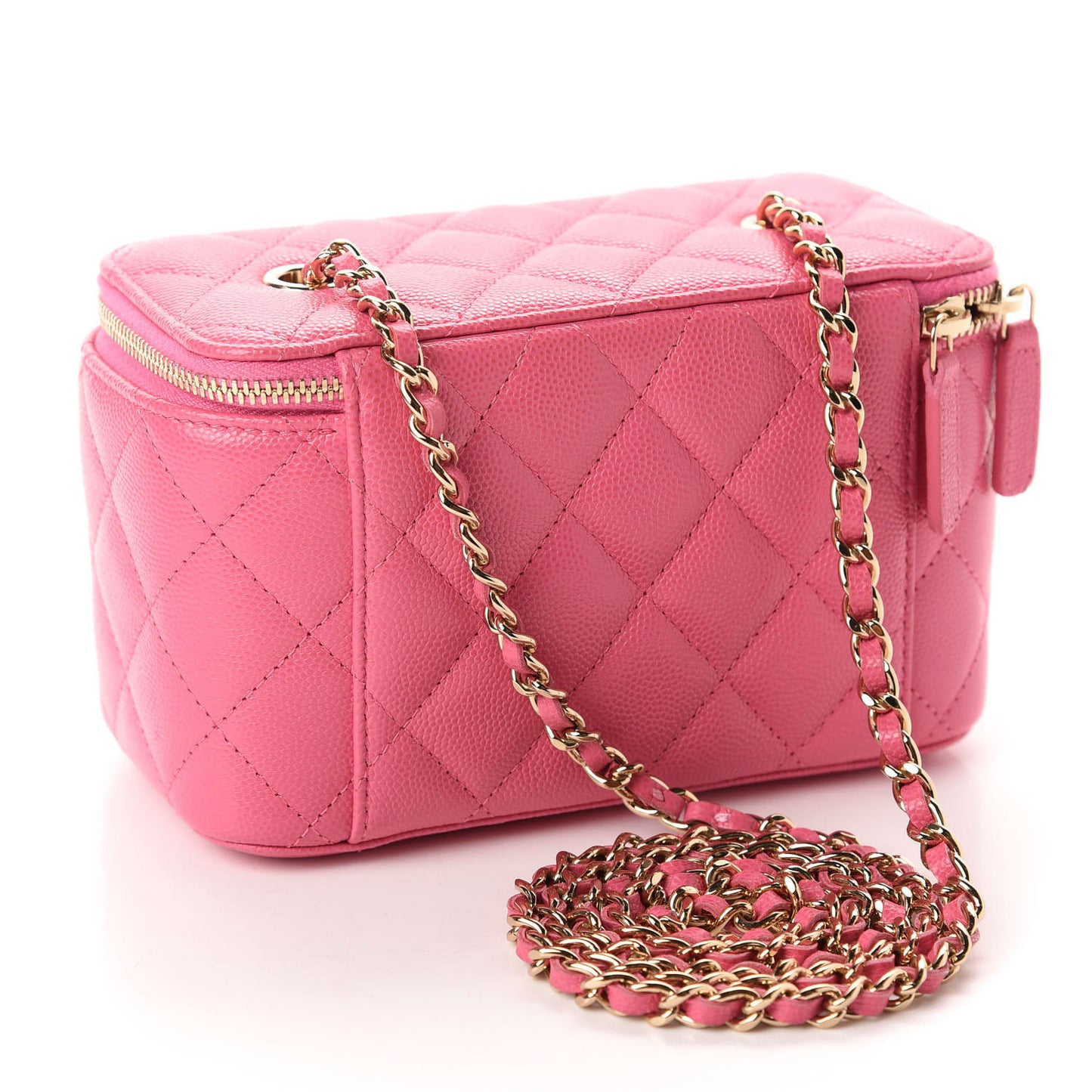 Caviar Quilted Small Vanity Case With Chain Pink