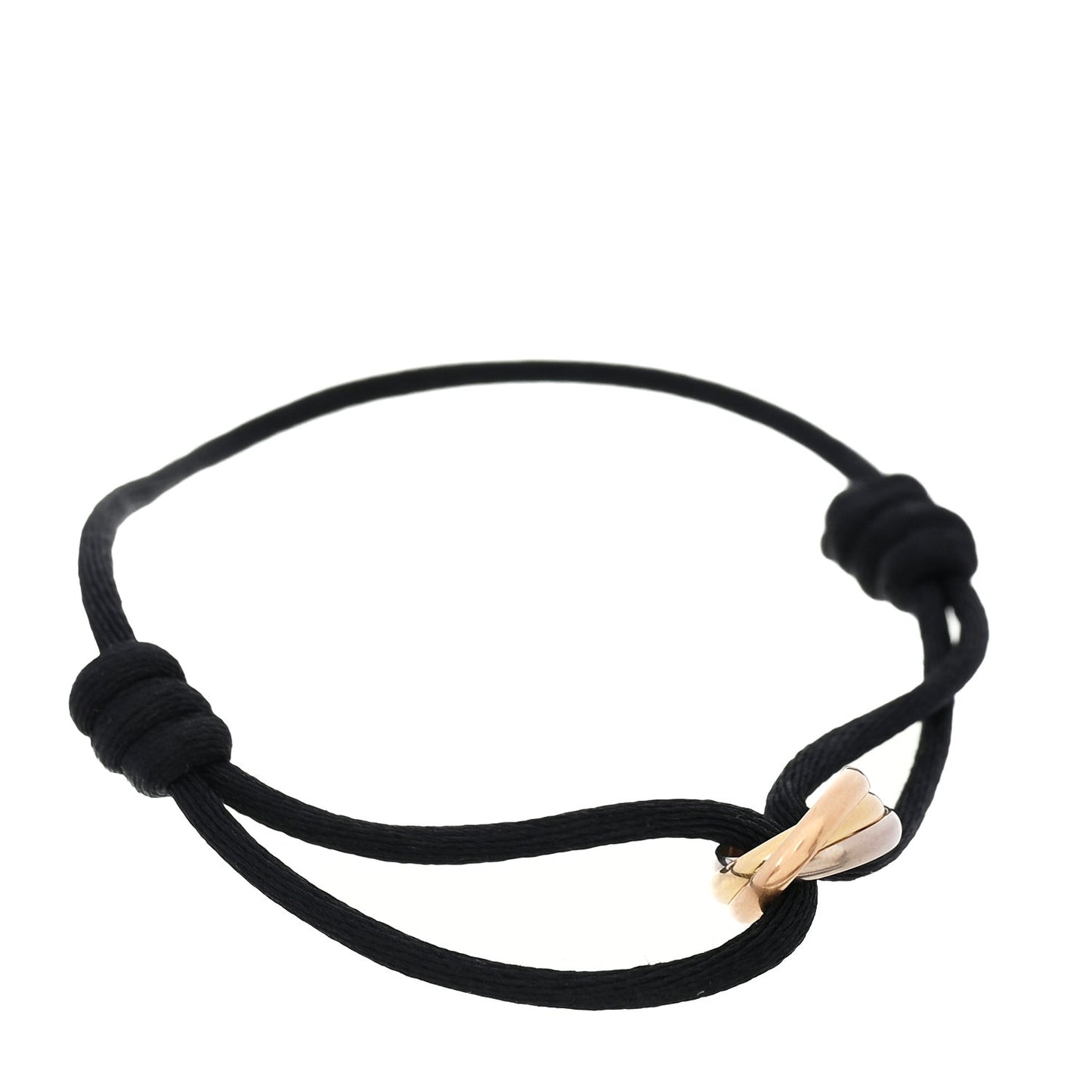 18K Pink Yellow White Gold Trinity Adjustable Cord Bracelet  Black