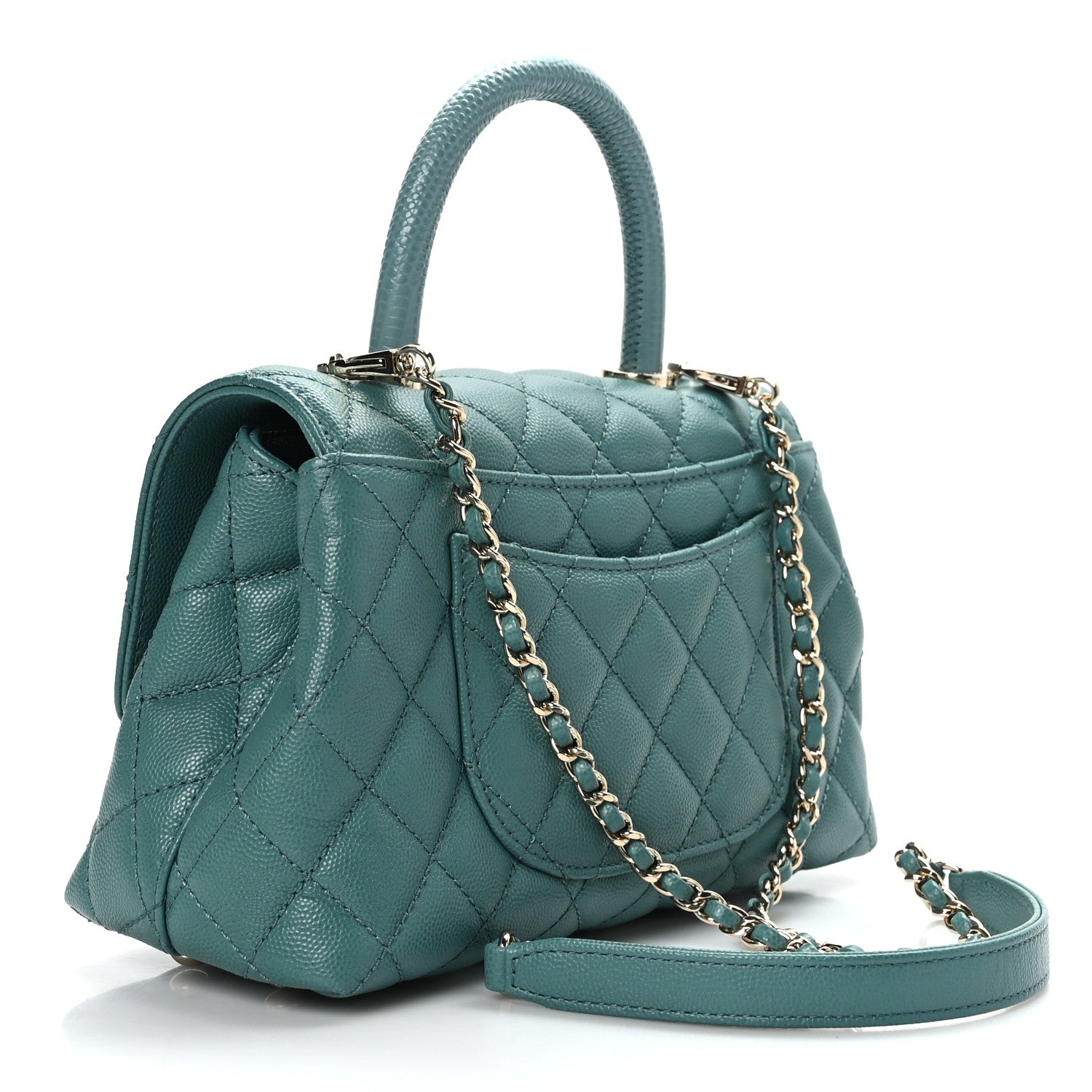 Chanel Caviar Quilted Lizard Embossed Mini Coco Handle Flap Green 3 of 10