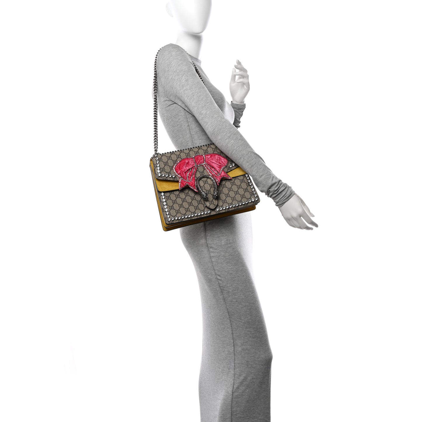 GG Supreme Monogram Crystal Bow Embroidered Medium Dionysus Shoulder Bag Yellow