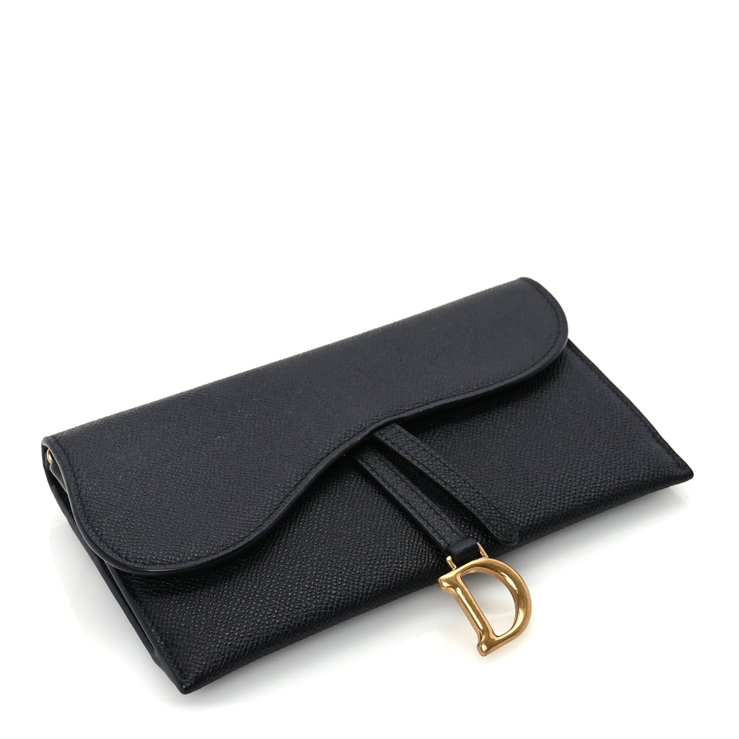 Grained Calfskin Saddle Chain Wallet Pouch  Black