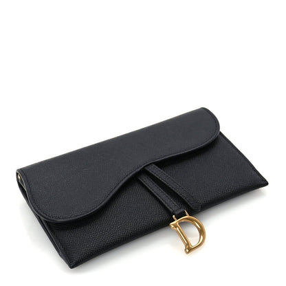 Christian Dior Grained Calfskin Saddle Chain Wallet Pouch  Black 3 of 8