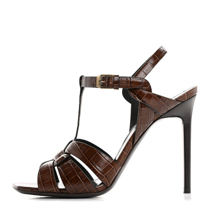 Saint Laurent Calfskin Crocodile Embossed Tribute 105 Sandals 39.5 Moro 1 of 7
