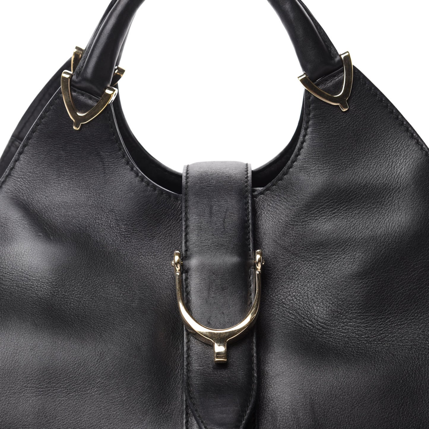 Calfskin Medium Stirrup Top Handle Bag Black