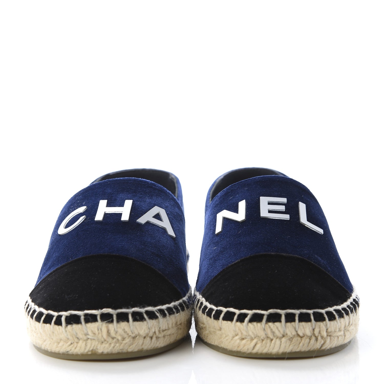 Chanel Velvet Logo Espadrilles 37 Navy Black 2 of 9
