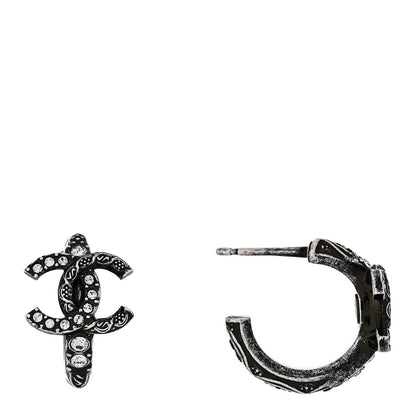 Chanel Metal Crystal CC Hoop Earrings Silver 1 of 4