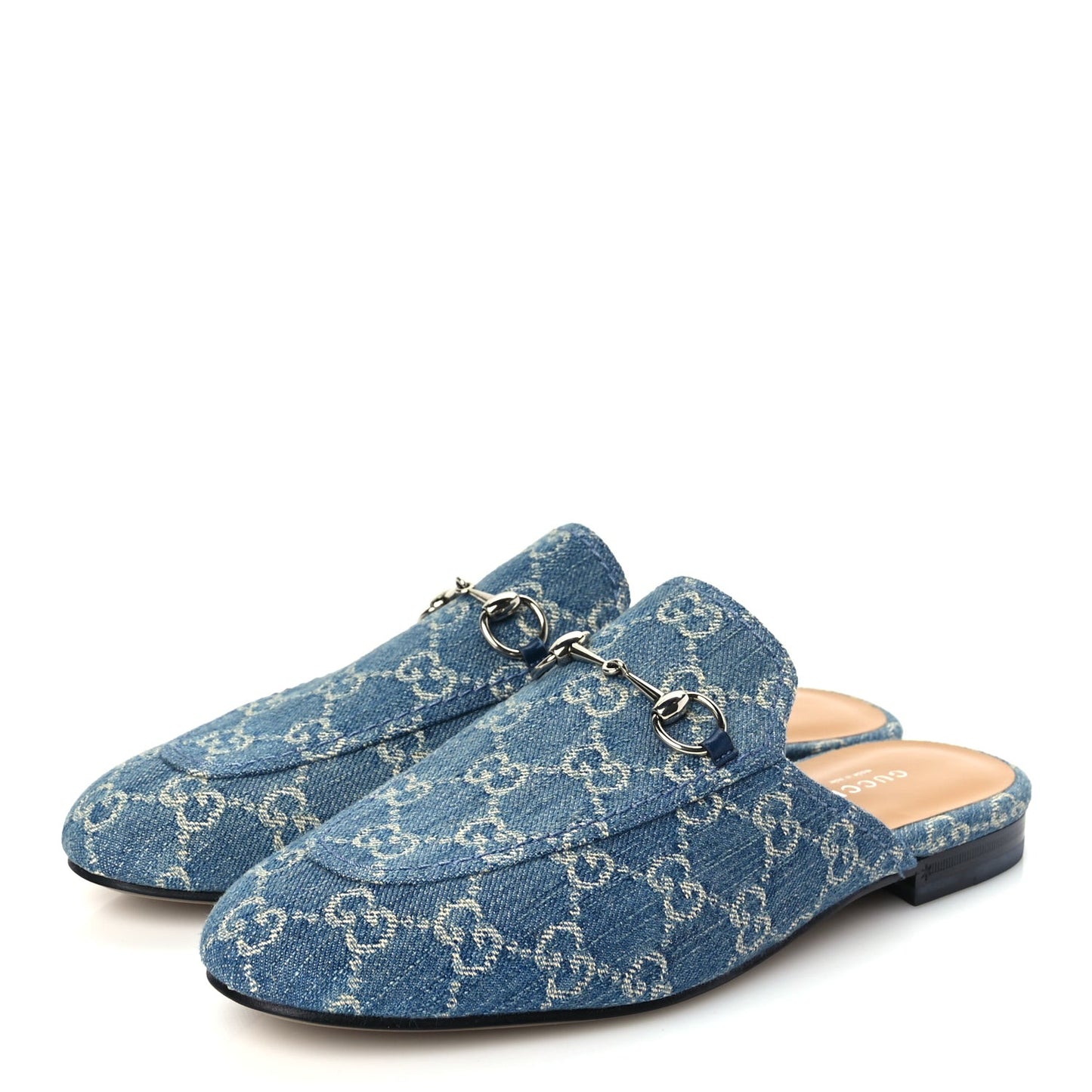 New Denim GG Malaga Kid Womens Princetown Slippers 39.5 Light Blue Royale