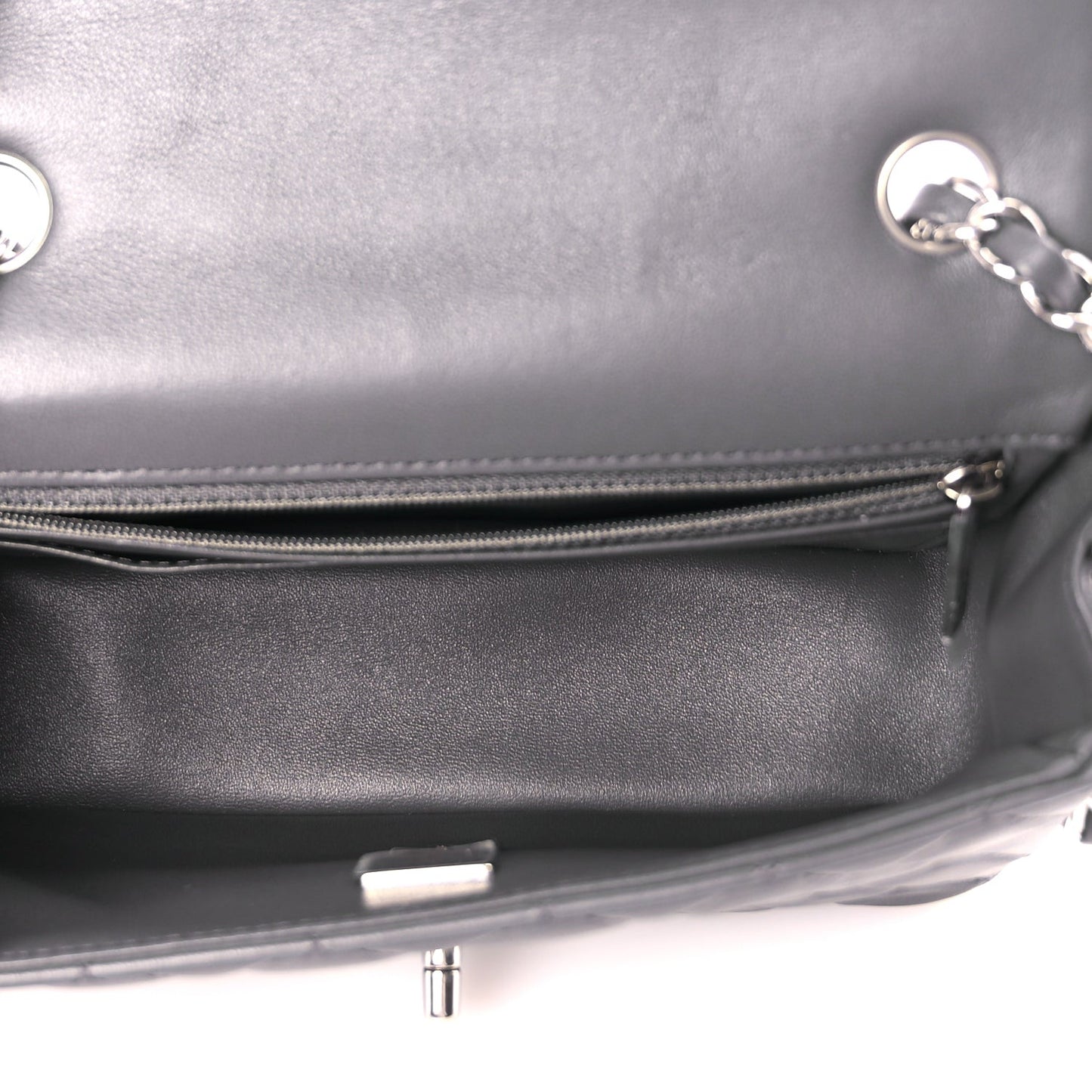 Lambskin Quilted Mini Rectangular Flap Dark Grey