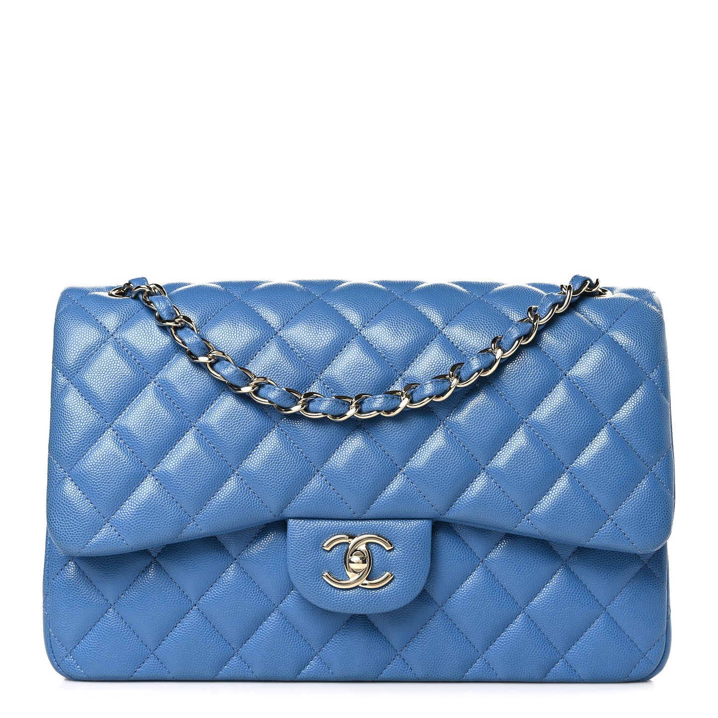 Caviar Quilted Jumbo Double Flap Blue