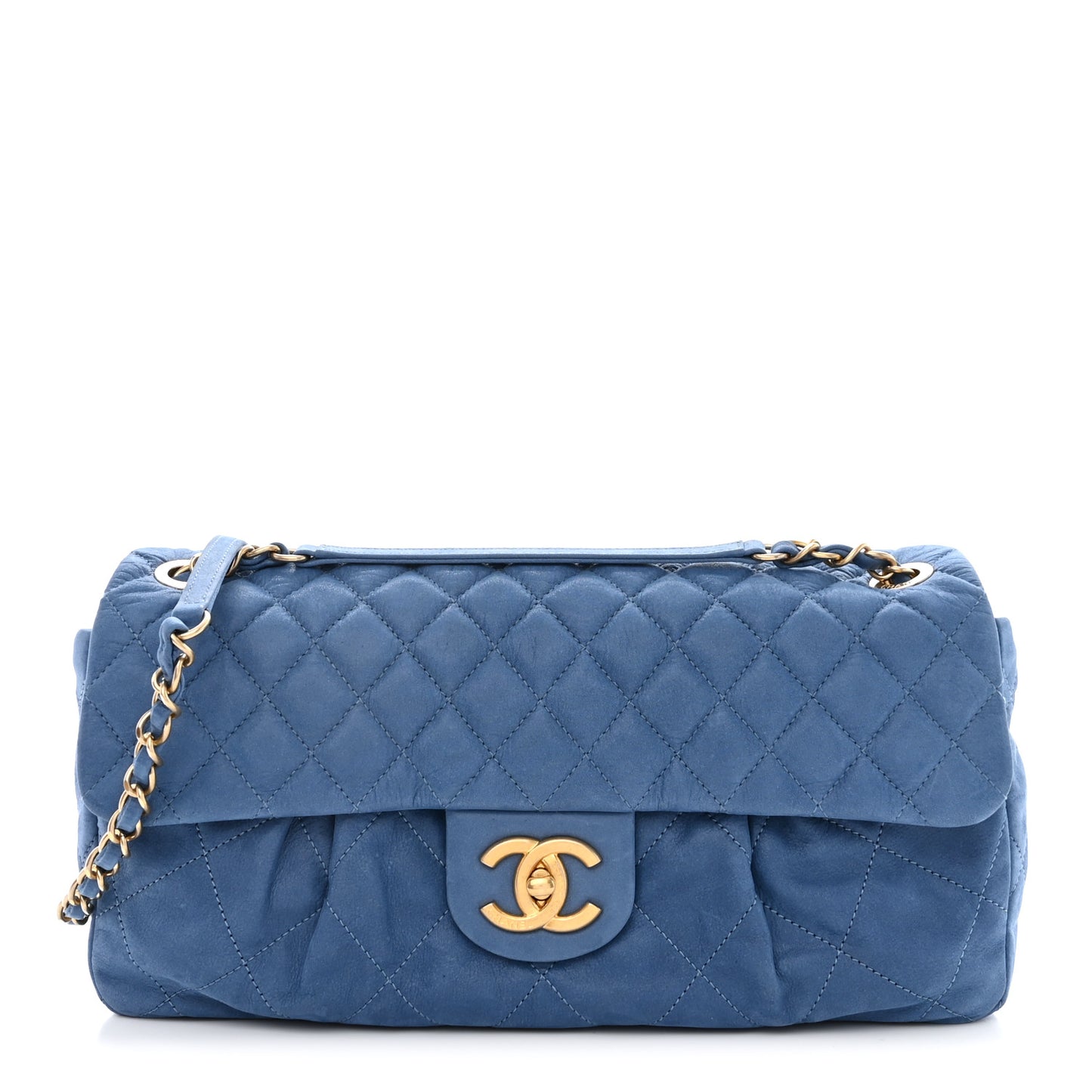 Iridescent Calfskin Large Chic Quilt Flap Blue