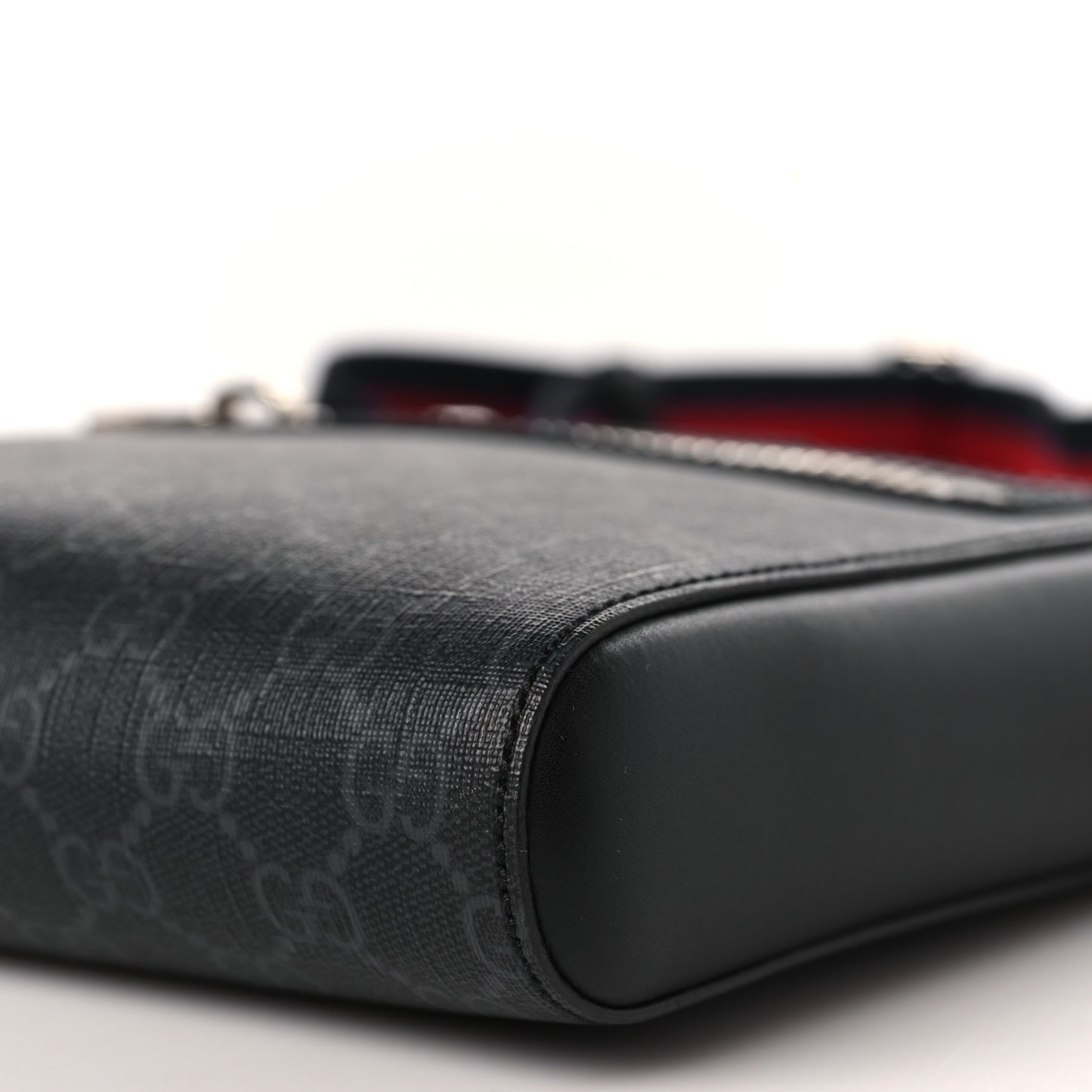 GG Supreme Monogram Web Small Flat Messenger Bag Black Grey