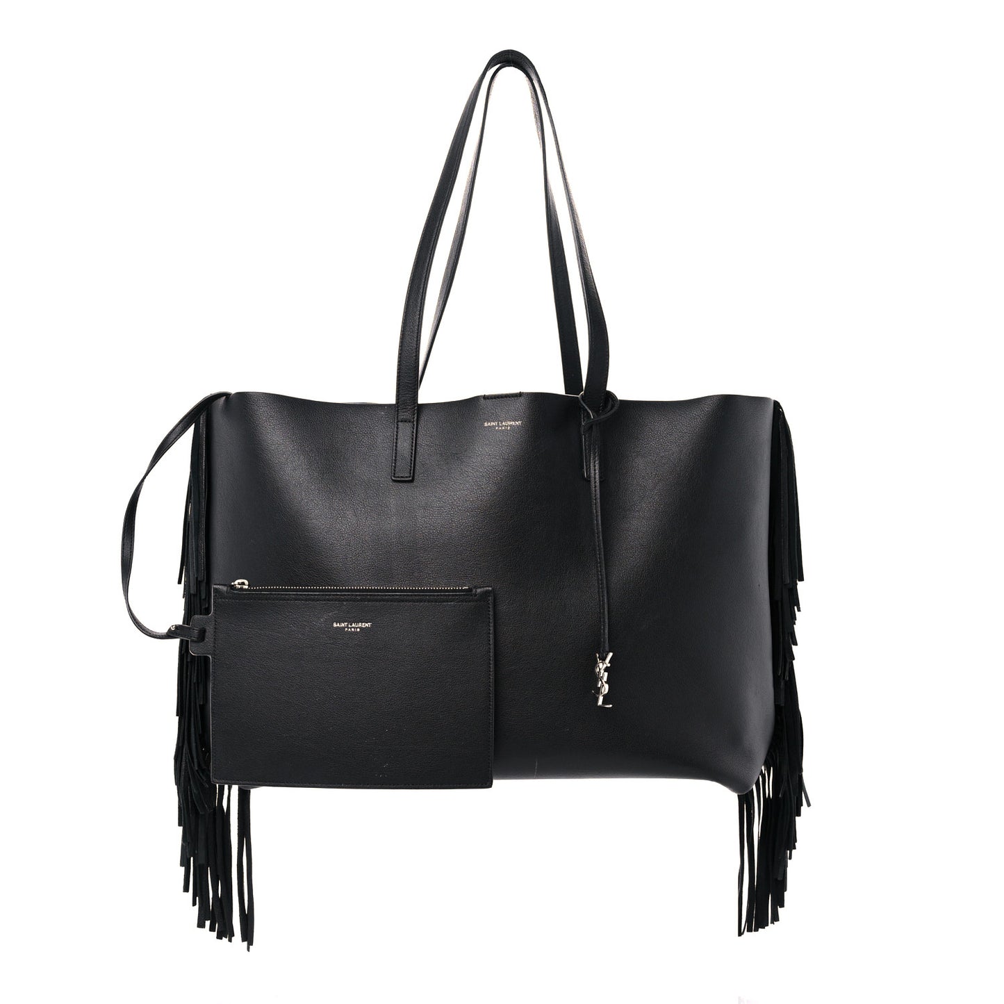 Calfskin Large Fringe Shopping Tote Black