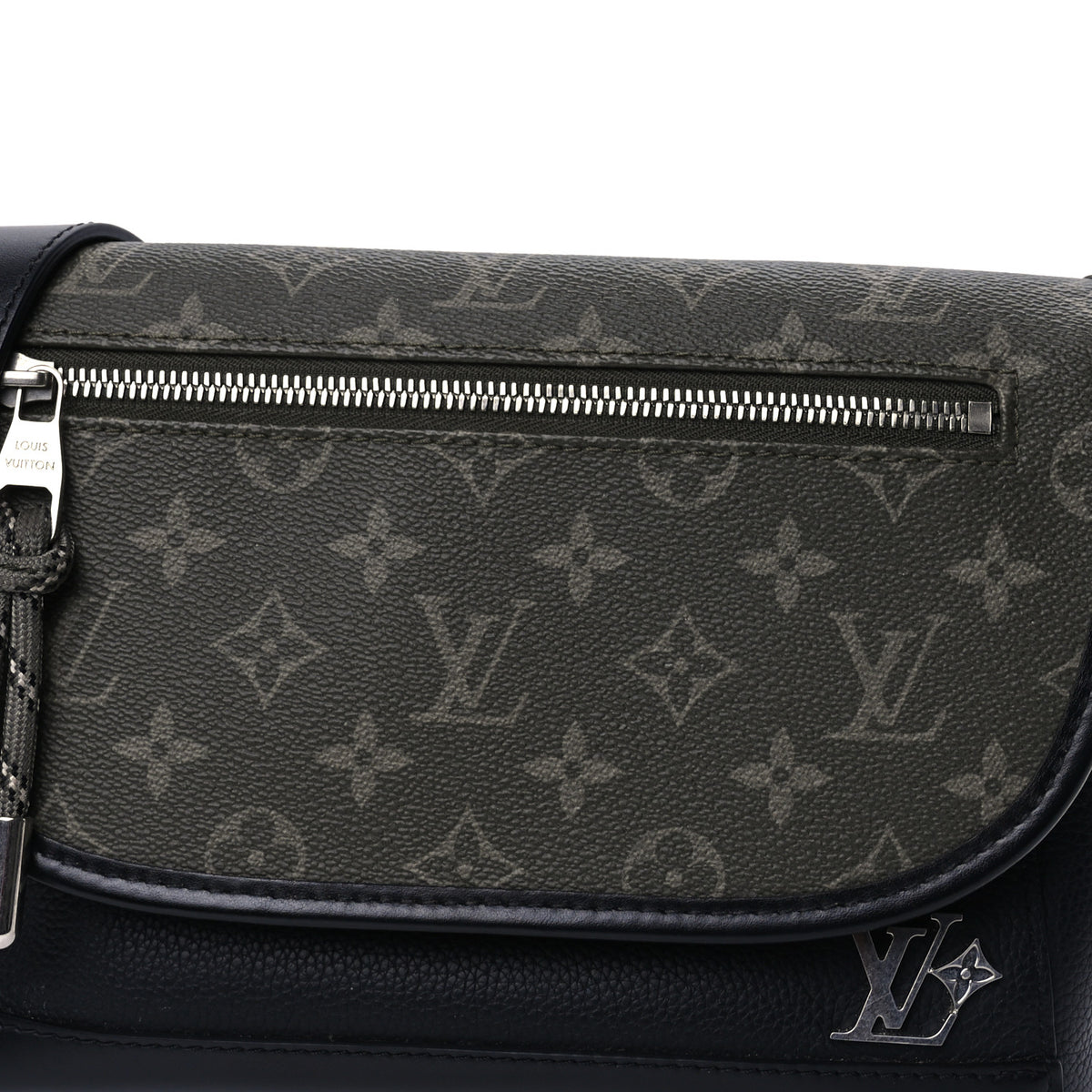 Grained Calfskin Monogram Pulse Messenger Khaki Black