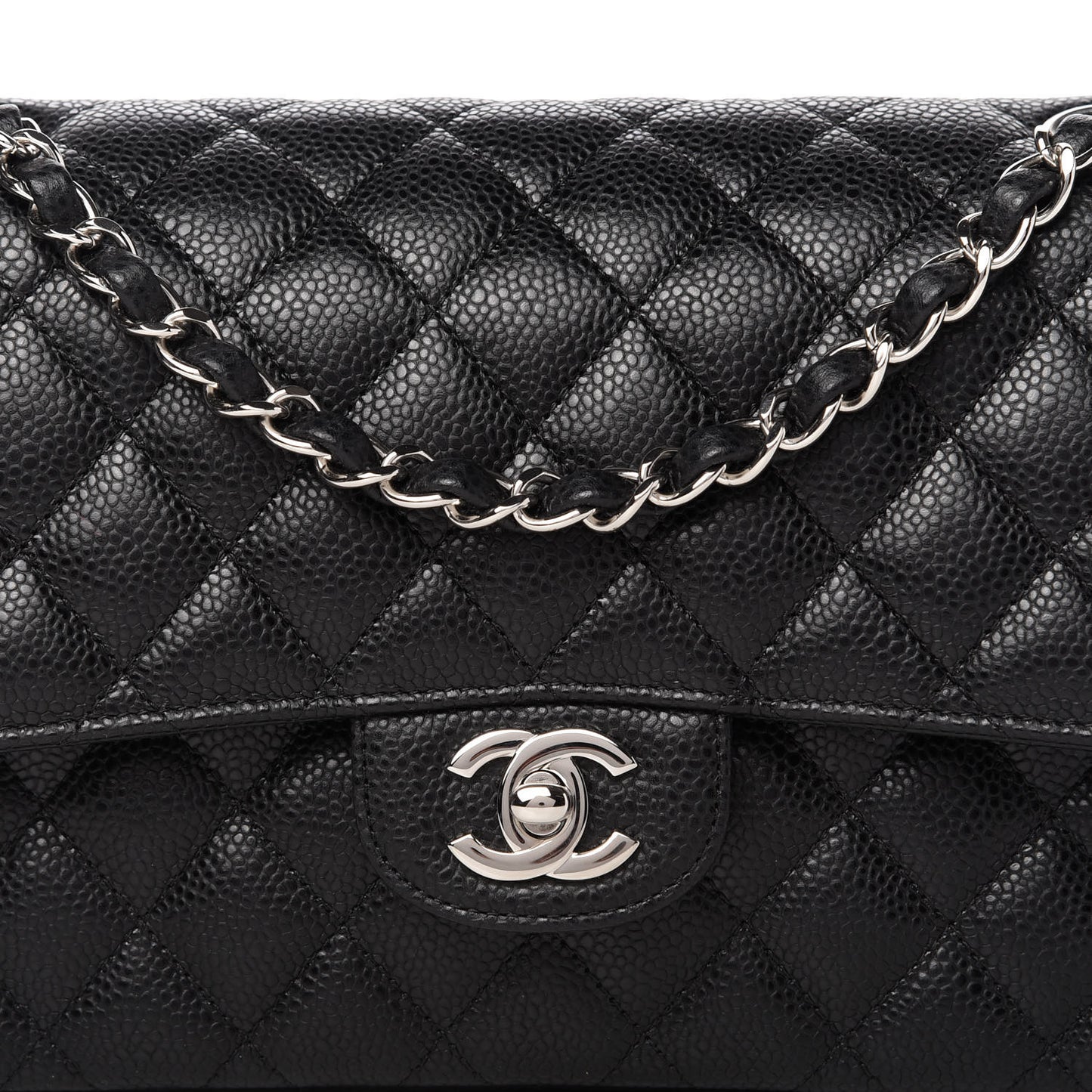 Caviar Quilted Medium Double Flap Black