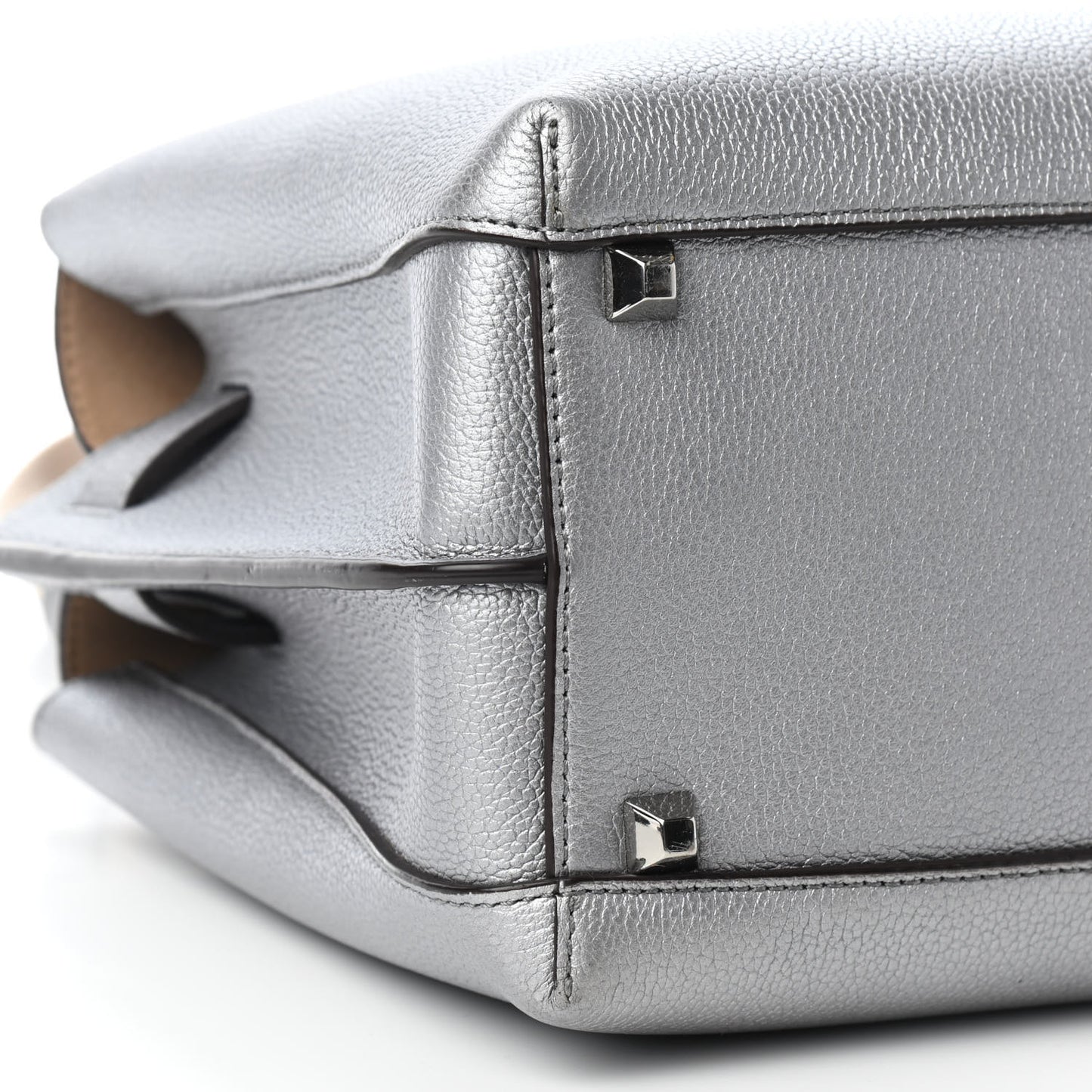 Metallic Grained Calfskin Medium Milla Tote Spike Silver