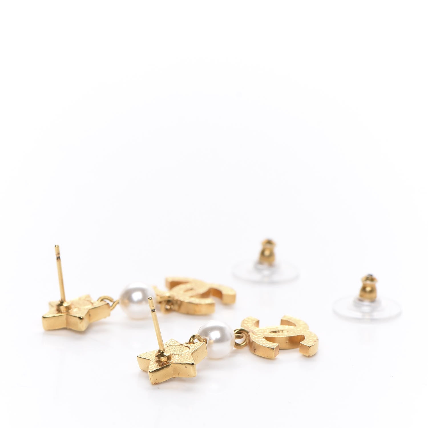 Chanel Crystal Pearl CC Star Drop Earrings Gold 5 of 6