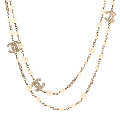 Chanel Pearl Crystal CC Long Necklace Gold 1 of 5