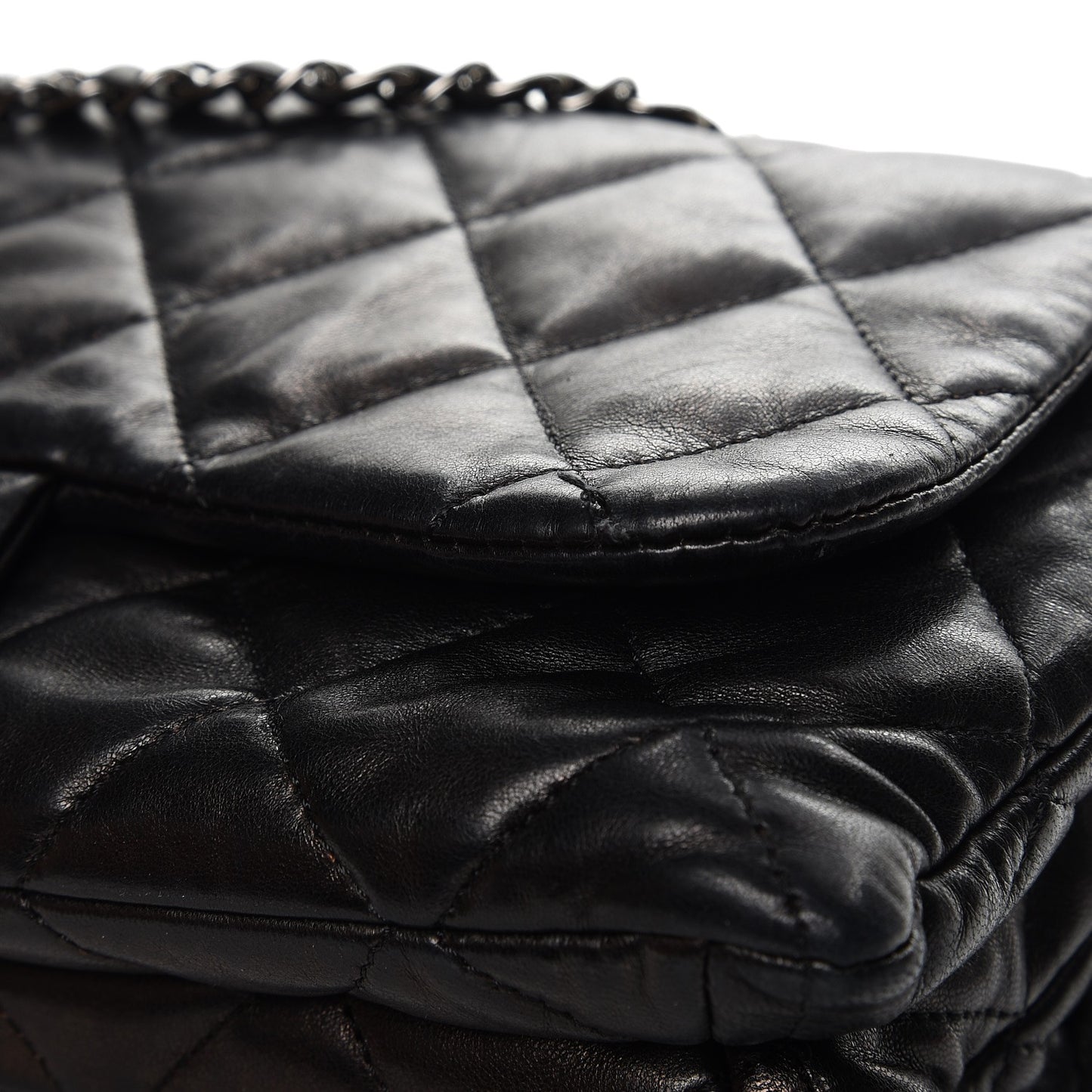 Lambskin Quilted 3 Accordion Flap Bag Black