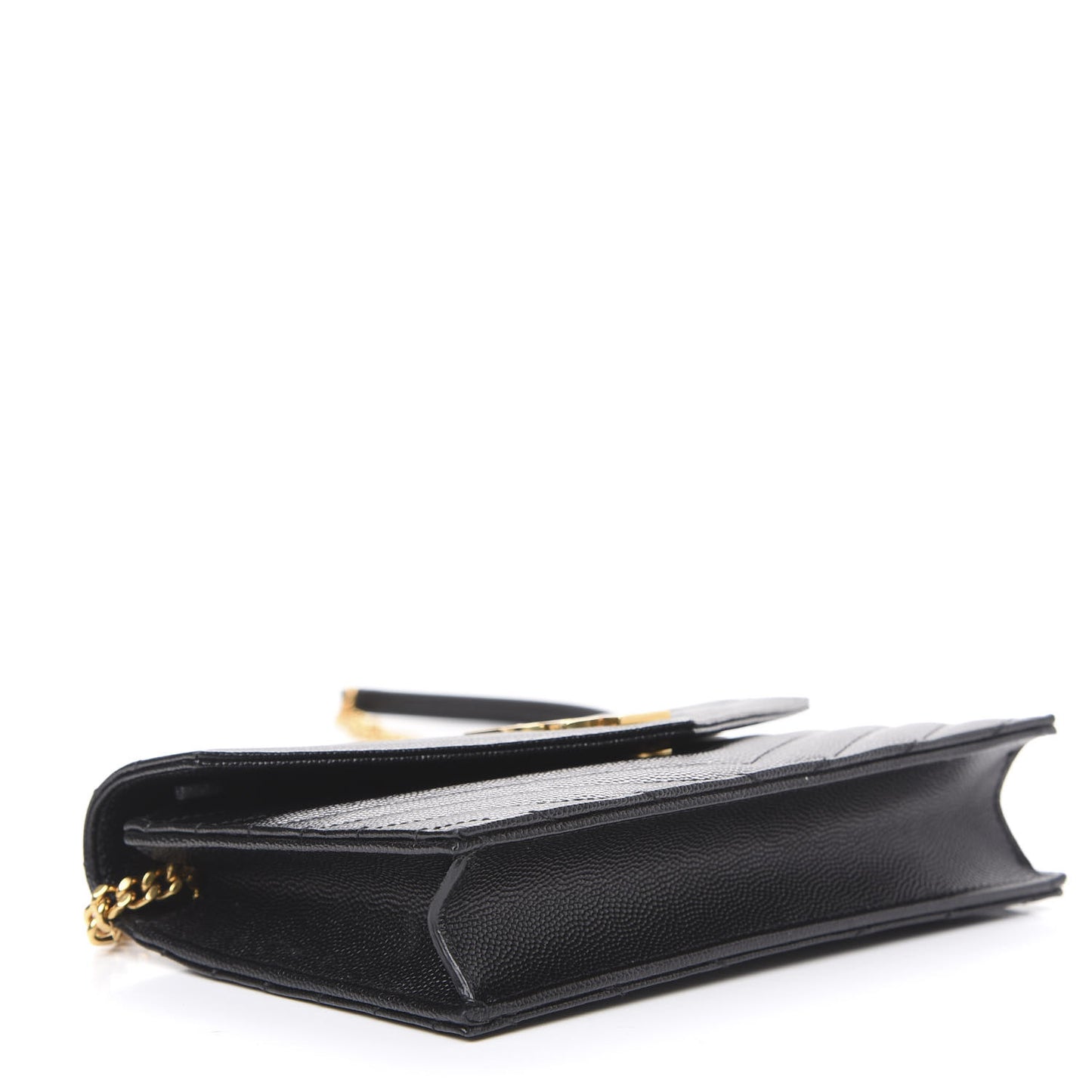 Grain De Poudre Matelasse Chevron Monogram Envelope Chain Wallet Black