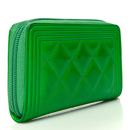 Chanel Patent Quilted Small Boy Zip Around Wallet Green 3 of 16