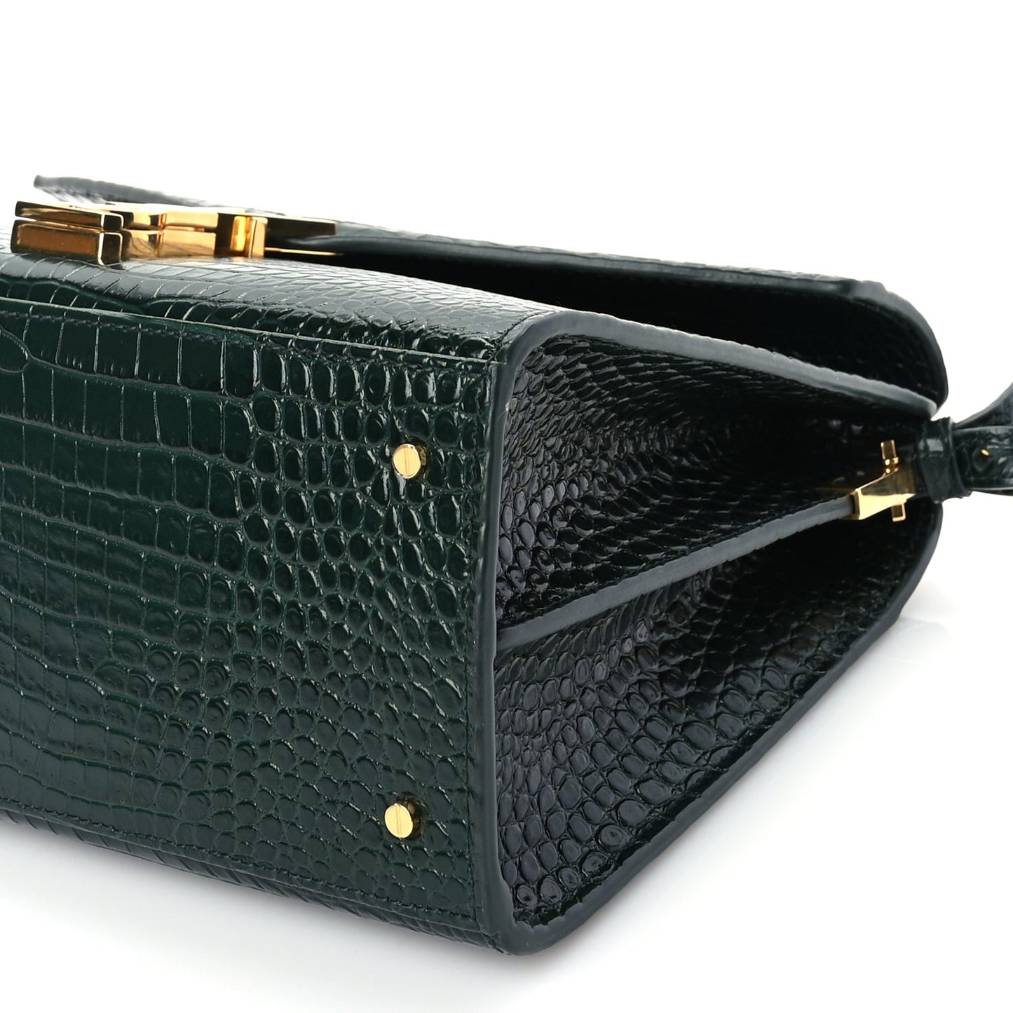 Calfskin Crocodile Embossed Medium Classic Monogram Cassandra Top Handle Dark Mint