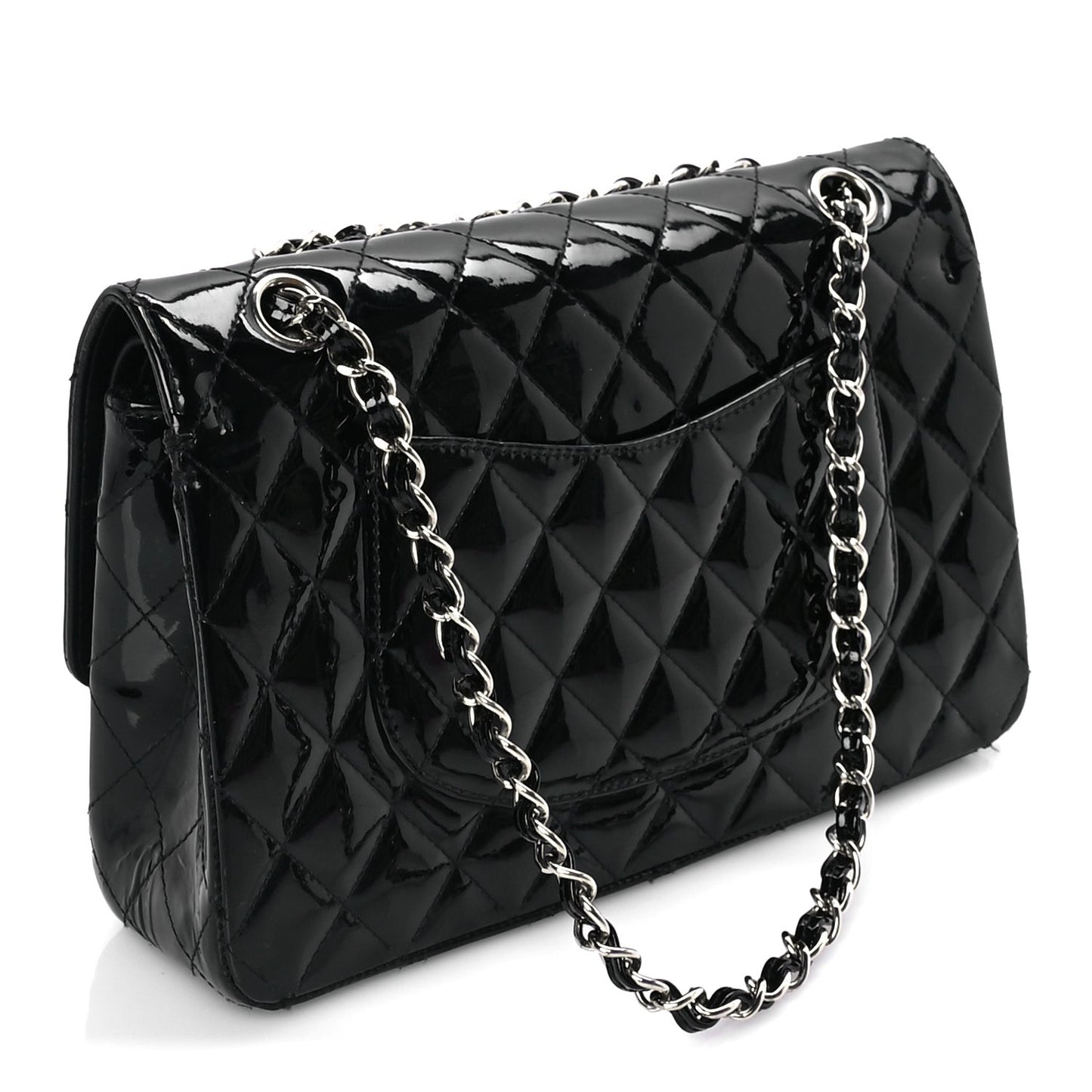 Patent Quilted Medium Double Flap Black
