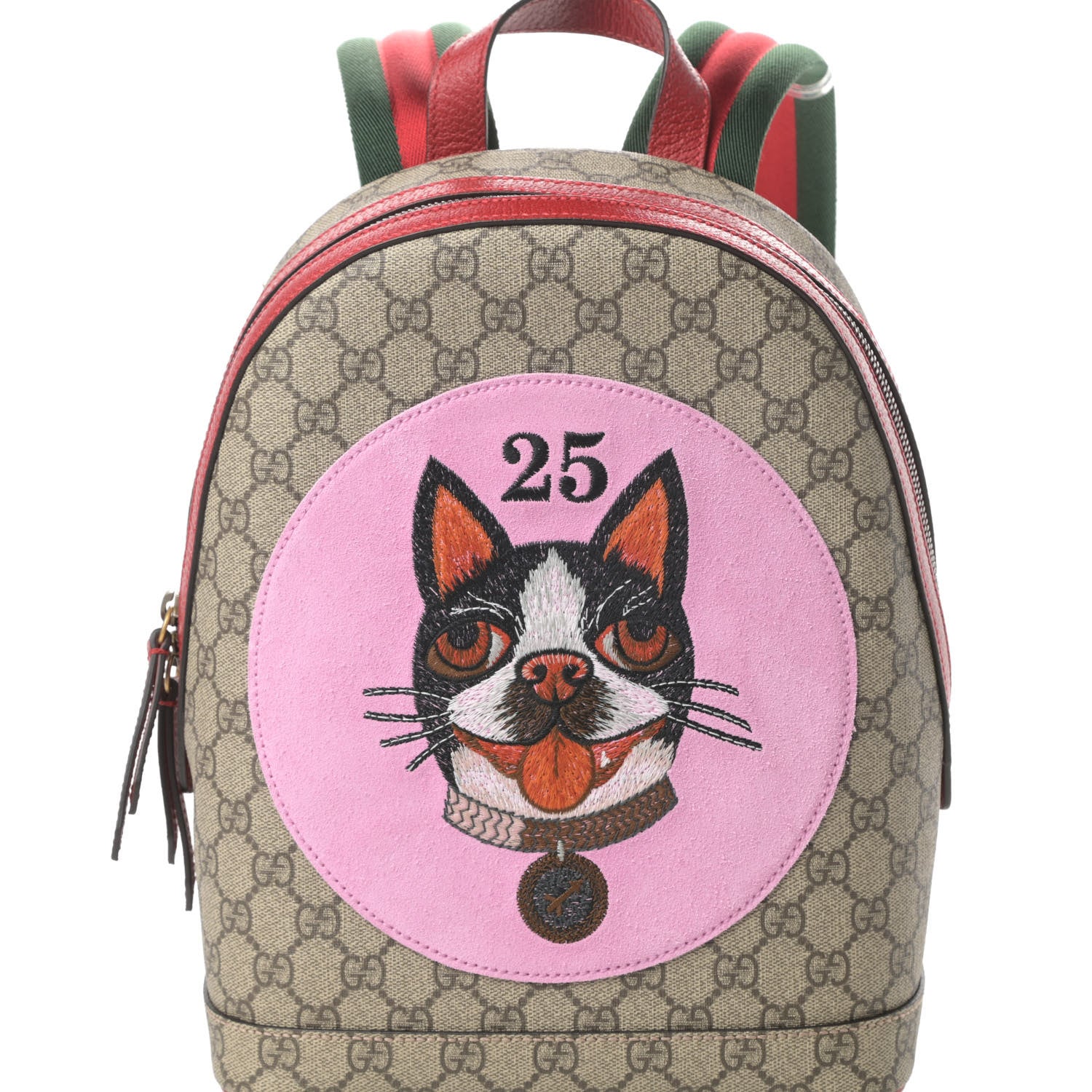 Gucci GG Supreme Monogram Web Bosco Patch Dome Backpack Beige Malva Hibiscus Red 8 of 10