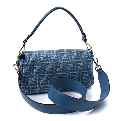 Fendi Denim Jacquard FF Effect Vitello Grace Reversible Baguette  Ceruleo 2 of 8