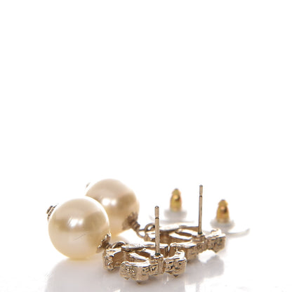 Chanel Crystal Pearl CC Drop Earrings Gold 3 of 4