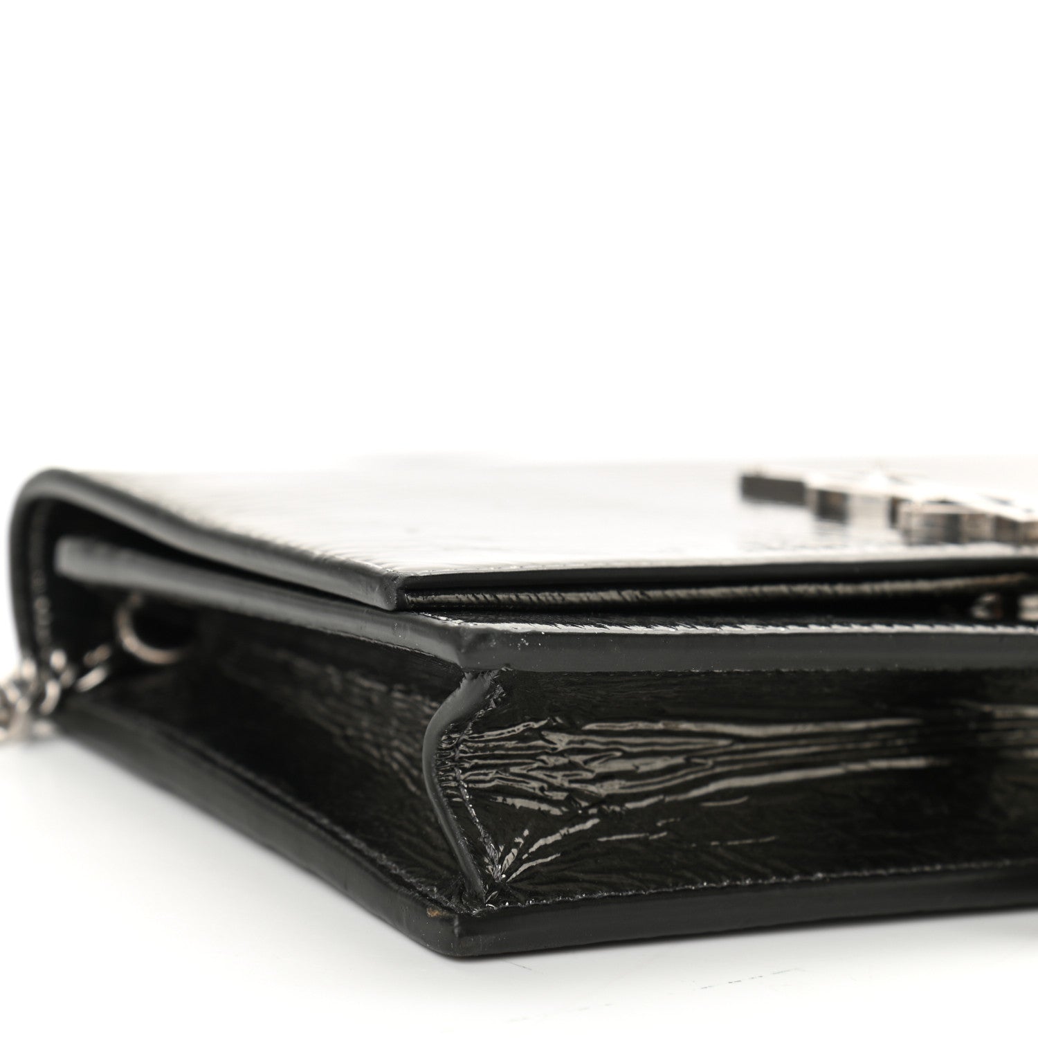 Saint Laurent Metallic Crackled Calfskin Kate Monogram Tassel Chain Wallet Argento 5 of 11