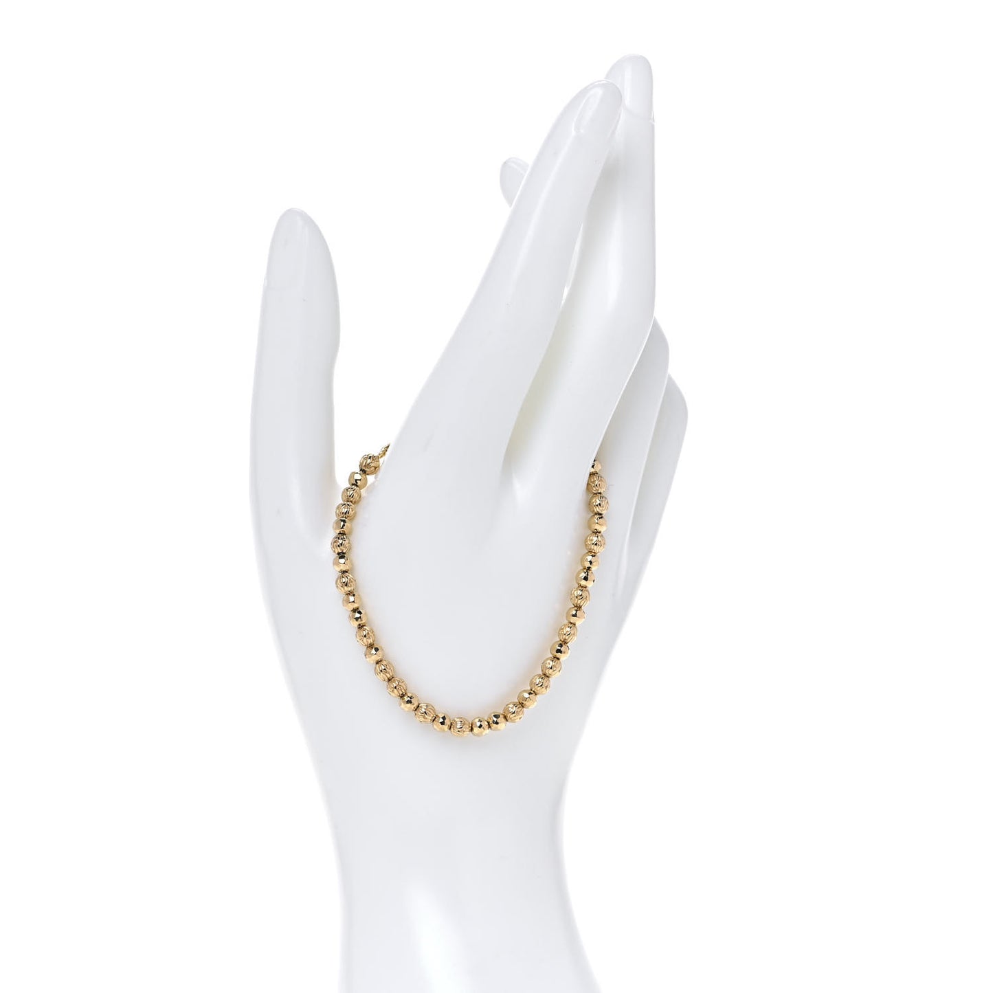 18K Yellow Gold Classic Chain Hammered Bead Bracelet