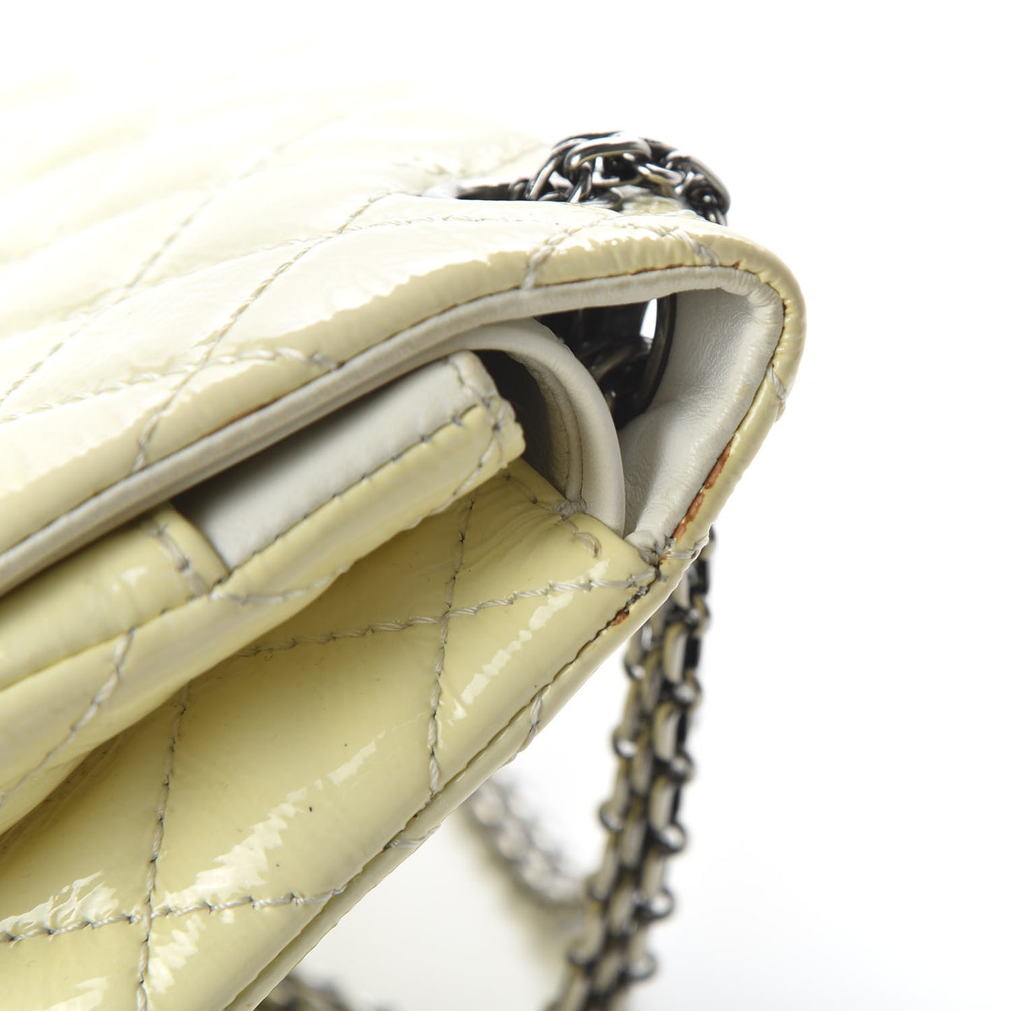 Distressed Patent Quilted 2.55 Reissue Flap 227 White
