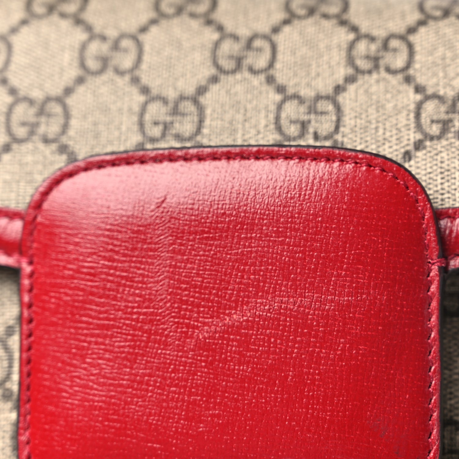 Gucci GG Supreme Monogram Azalea Calfskin Horsebit 1955 Shoulder Bag Beige Ebony New Cherry Red 10 of 10