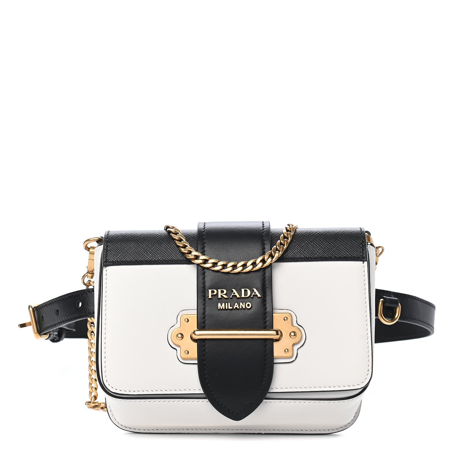 Prada Saffiano City Calf Cahier Belt Bag White Black 1 of 8