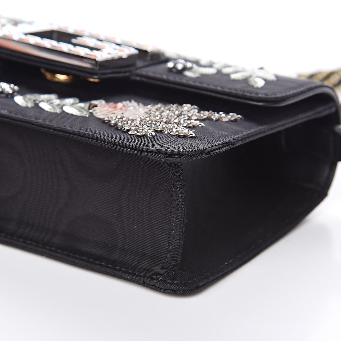 Grosgrain Crystal Embellished Square G Shoulder Bag Black