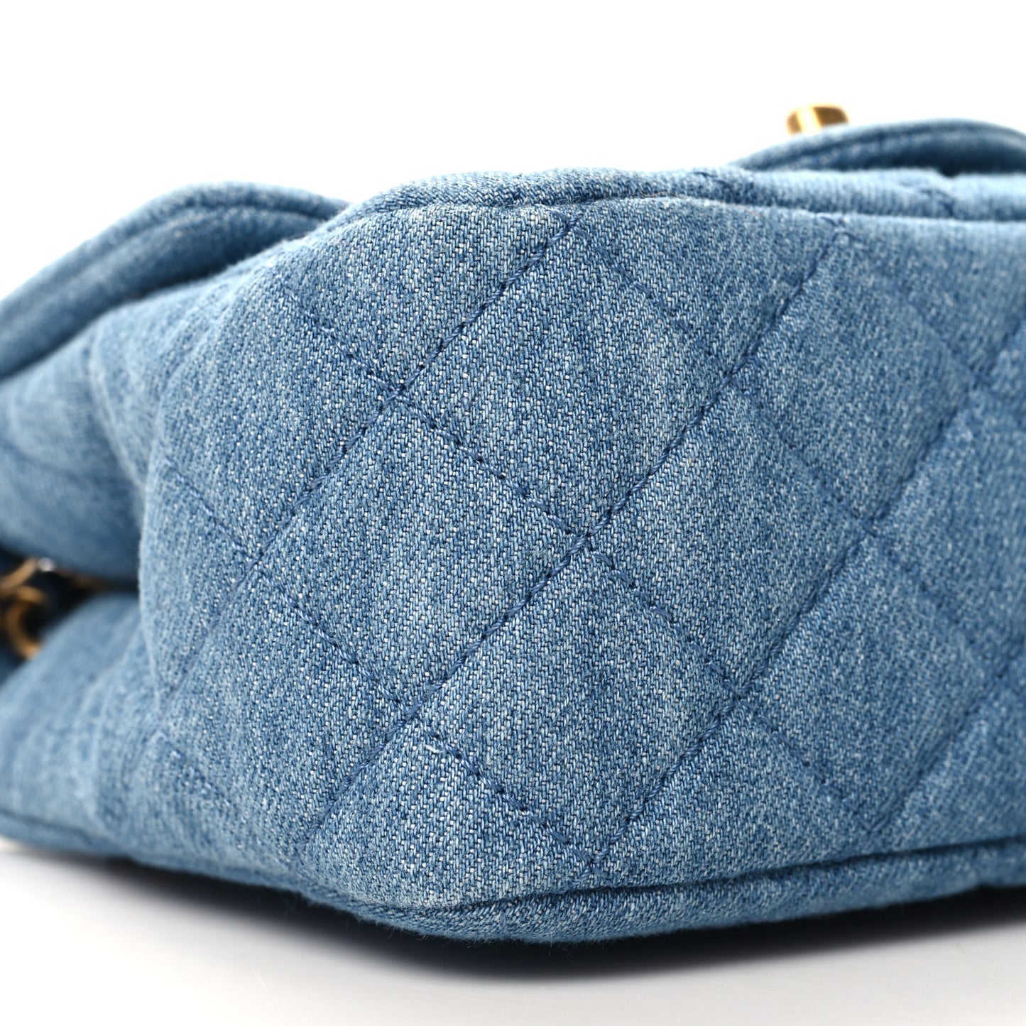 Denim Quilted Mini Pearl Crush Flap Blue