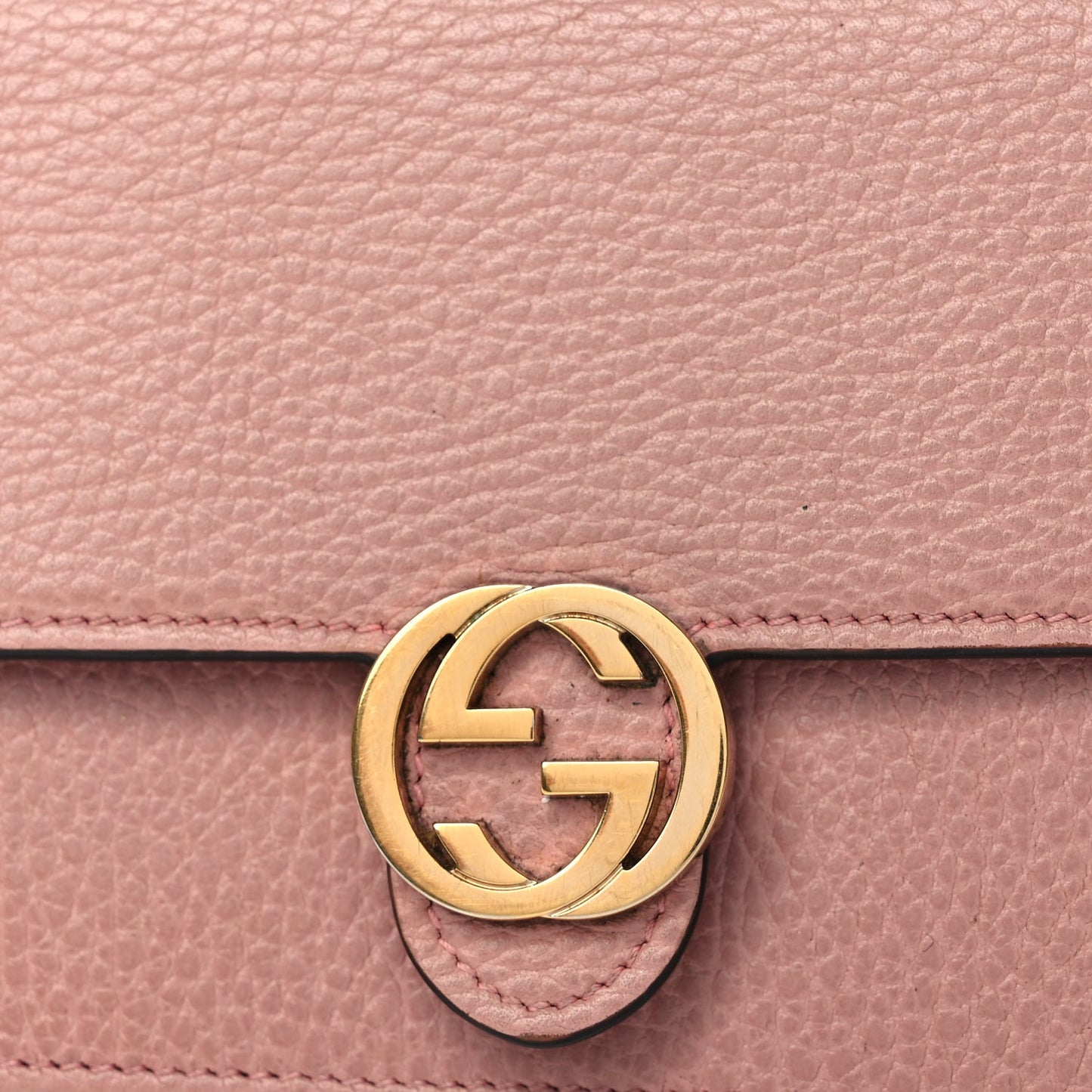 Dollar Calfskin Interlocking G Chain Wallet Soft Pink