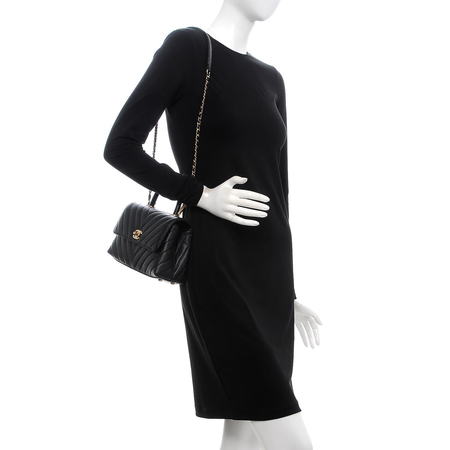 Chanel Caviar Chevron Quilted Mini Coco Handle Flap Black 2 of 8