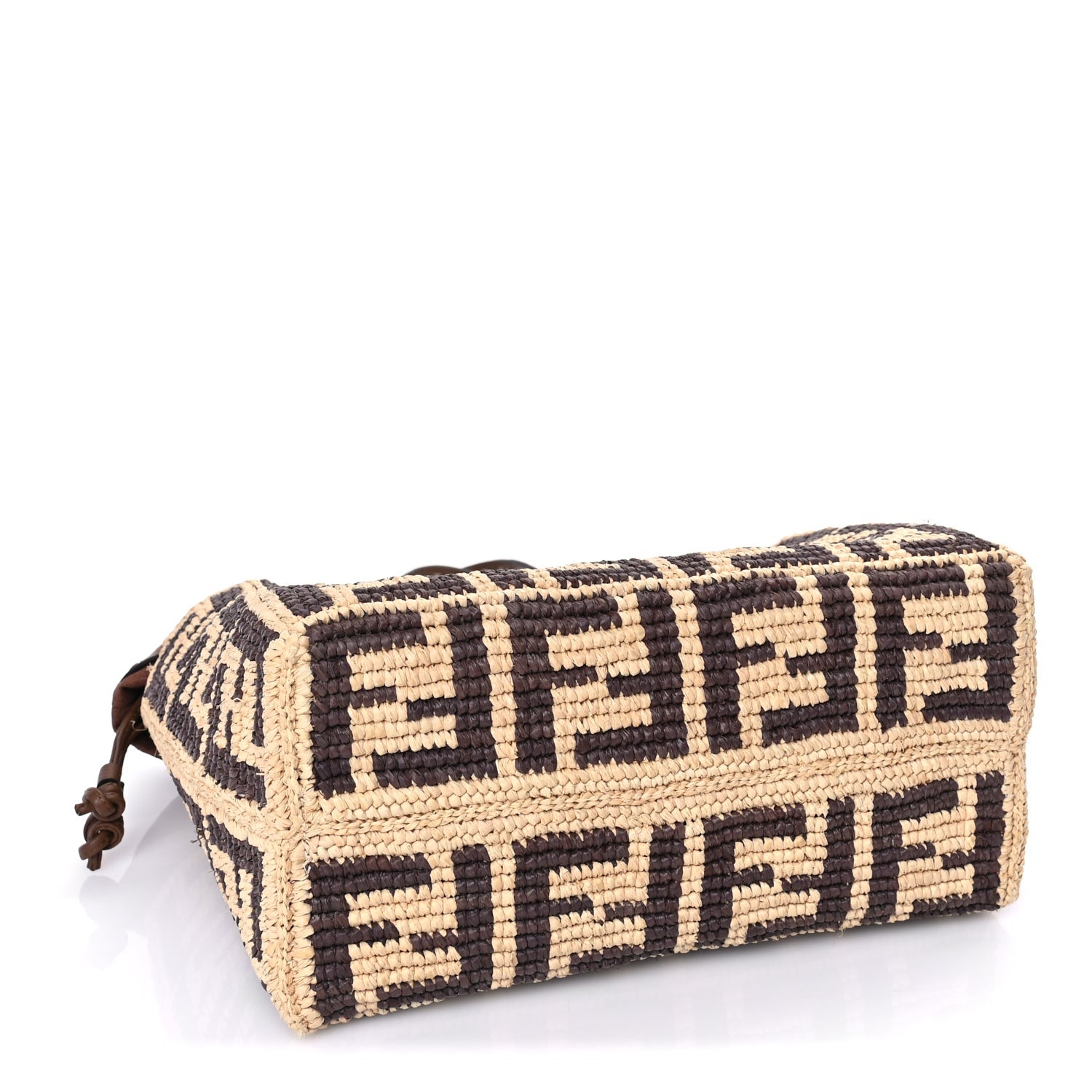 Fendi Raffia Cuoio Romano FF Crochet Small Roll Shopper Natural Dark Honey 3 of 7
