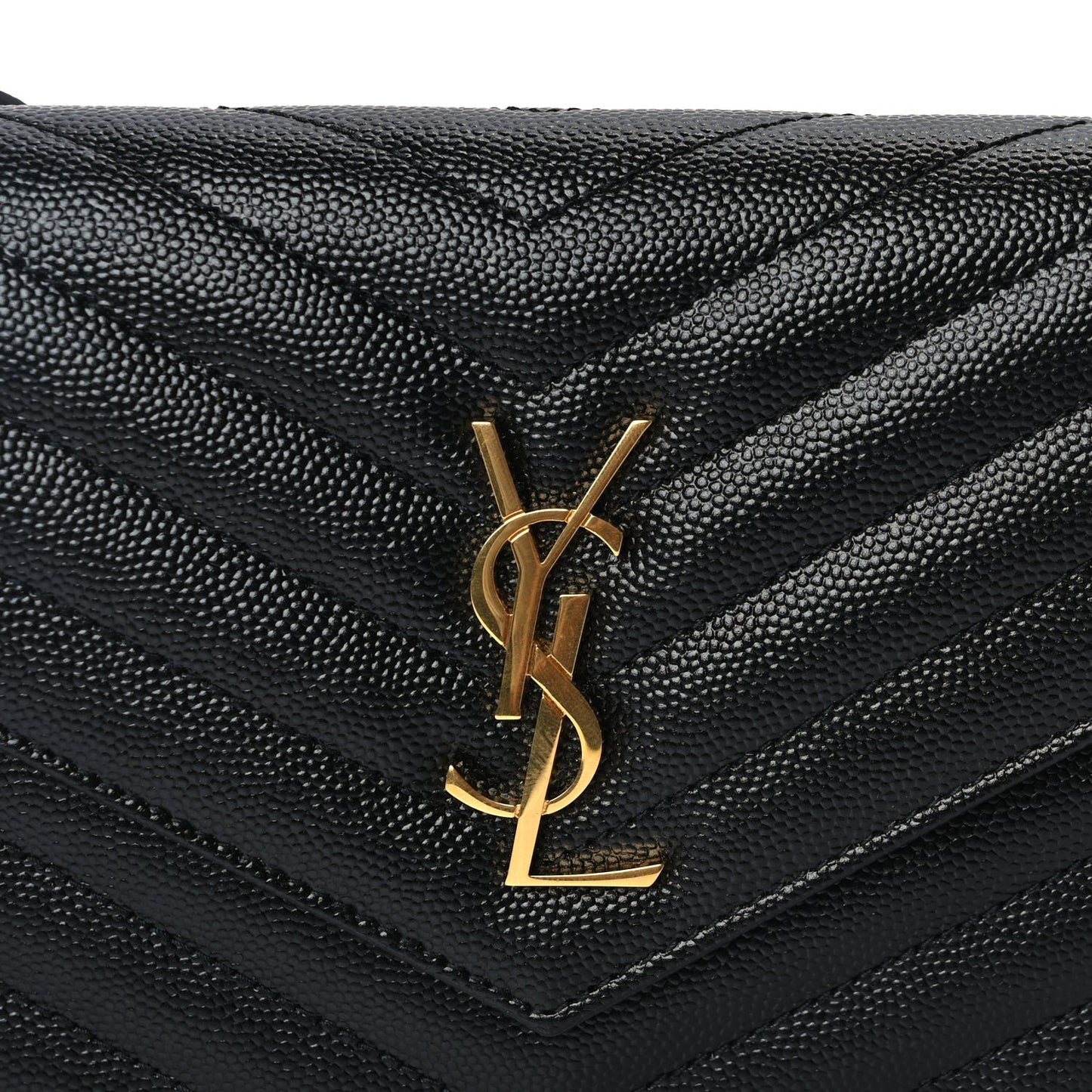 Grain De Poudre Matelasse Chevron Monogram Envelope Chain Wallet Black