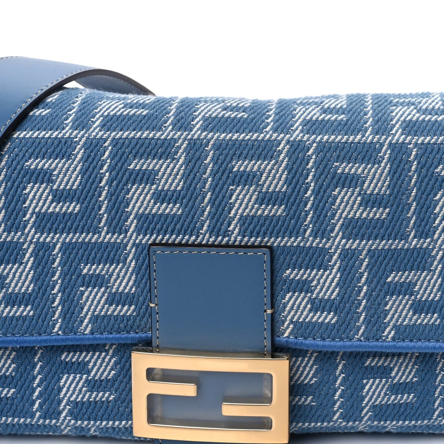 Denim Jacquard FF Effect Vitello Grace Reversible Baguette  Ceruleo
