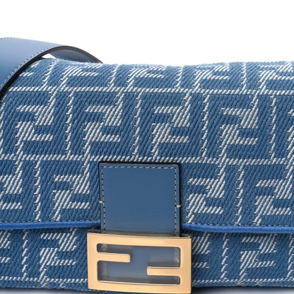 Fendi Denim Jacquard FF Effect Vitello Grace Reversible Baguette  Ceruleo 6 of 8