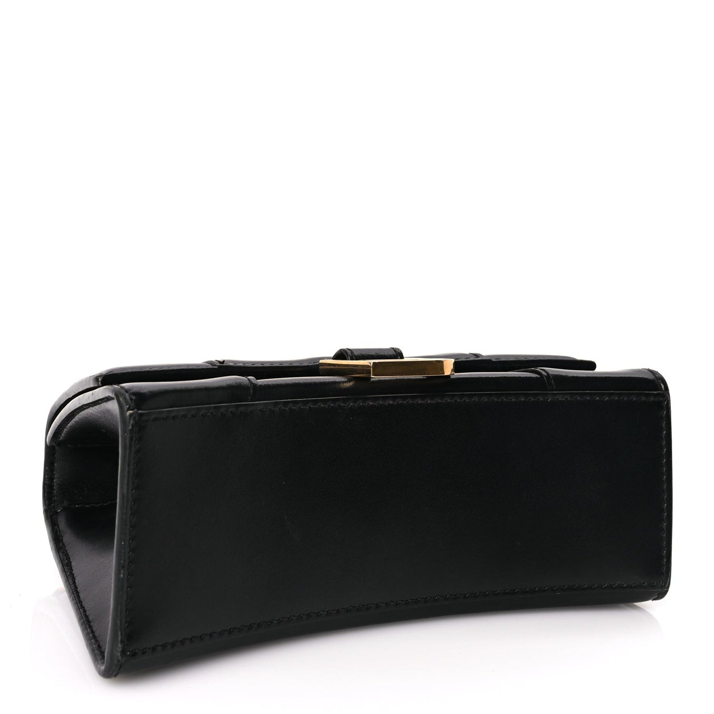 Shiny Box Calfskin Hourglass Top Handle Bag XS Black