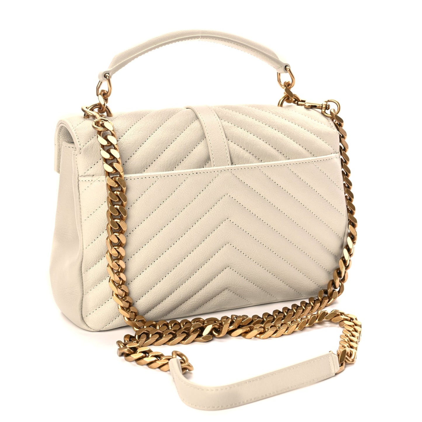 Sheepskin Matelasse Chevron Monogram Medium College Bag Crema Soft