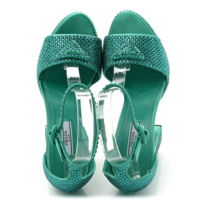 Prada Satin Crystal Triangle Logo 40/135mm Platform Sandals 38 Mango 2 of 7