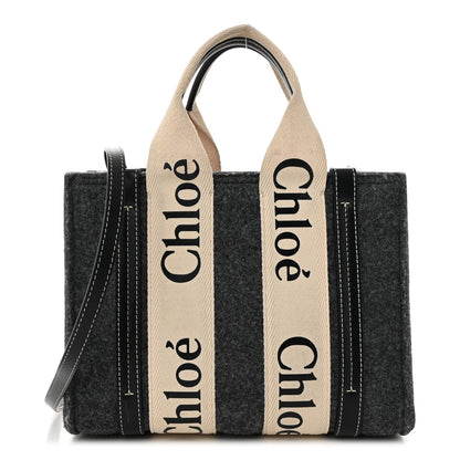 Chloe Felt Calfskin Small Woody Ribbon Tote With Strap Cashmere Grey 1 of 7