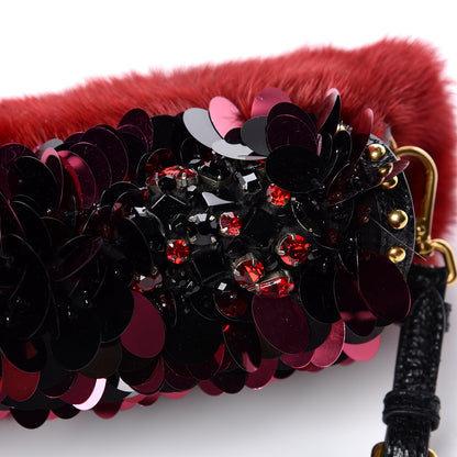 Prada Mink Fur Sequin Evening Clutch Rosso 7 of 7