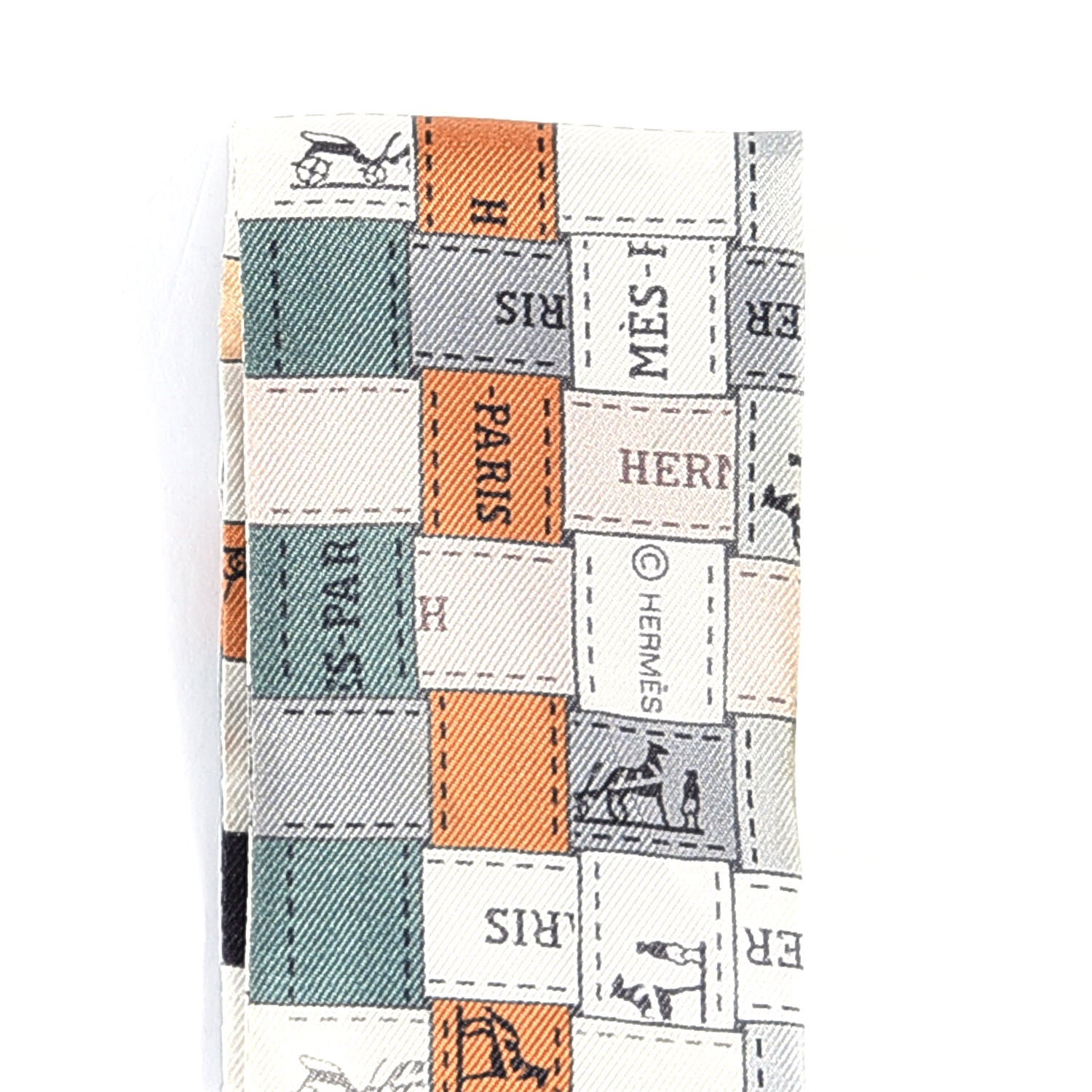 Hermes Silk Bolduc Au Carre Twilly Gris Caramel Blanc 3 of 4