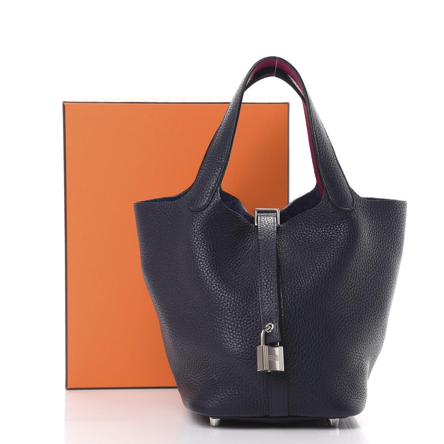 Taurillon Clemence Swift Eclat Picotin Lock 18 PM Bleu Nuit Rose Pourpre